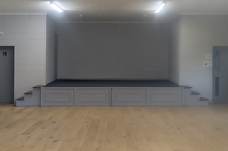 Empty stage at Yaxham Village Hall
