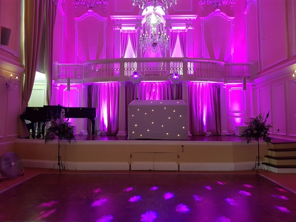 Professional wedding DJ booth setup for a wedding at the Assembly House in Norwich